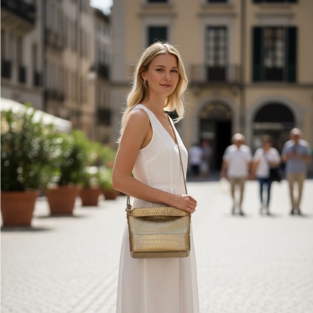 CC couture  leather Metallic Gold Crossbody Bag